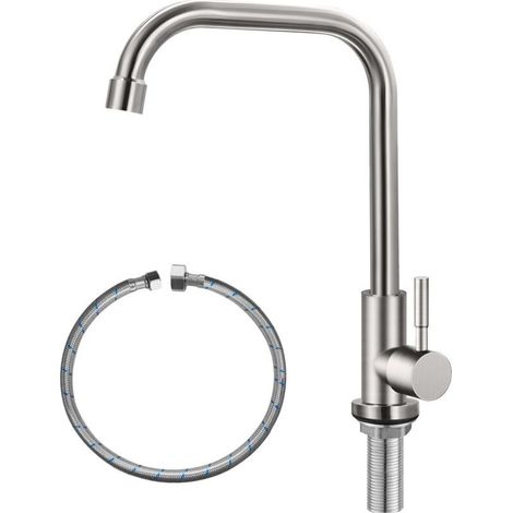 Seul robinet d’eau froide, robinet de cuisine monotrou, acier inoxydable SUS304, nickel brossé (1/4)