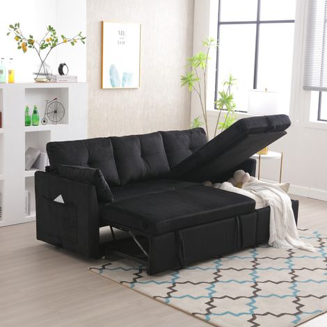 Divano letto d'angolo modulare con contenitore, chaise longue reversibile 206 x 108 cm nero HAVRYA (1/5)