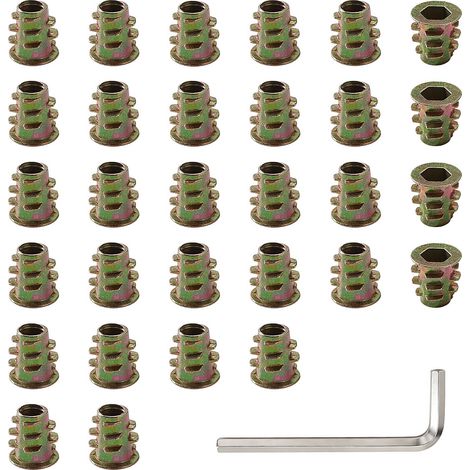 30 Pièces M5x10 mm Insert Fileté Bois, Écrou Hexagonal Fileté en Alliage de Zinc, pour Meubles en Bois (1/4)