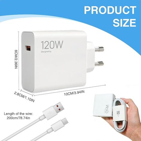 120-W-USB-C-Ladegerät für Xiaomi 15 Ultra/13, 12, 11/14 Pro, Redmi K60 Pro/K70/K80 Pro/K80, Schnellladegerät mit 2 m langem 6-A-USB-Typ-C-Kabel, 120-W-Turbo-Lade-Netzteil für Xiaomi (1/5)