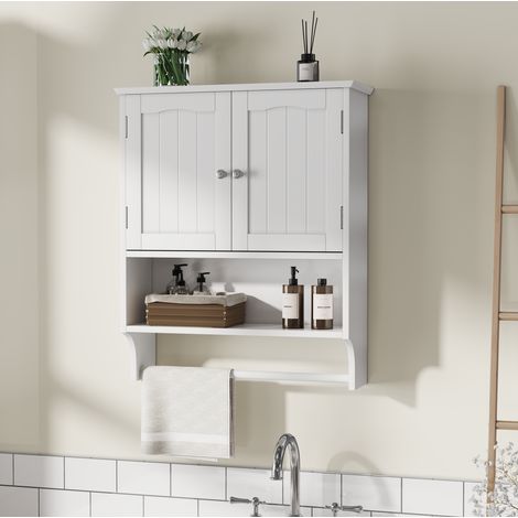 Armario de baño mural (56.8x19x70 cm), con estante oculto y estante abierto, MDF, blanco (1/5)
