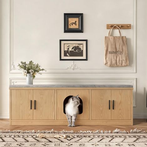 Meuble pour chat 140 x 40 x 45,5 cm en panneau de particules (1/5)