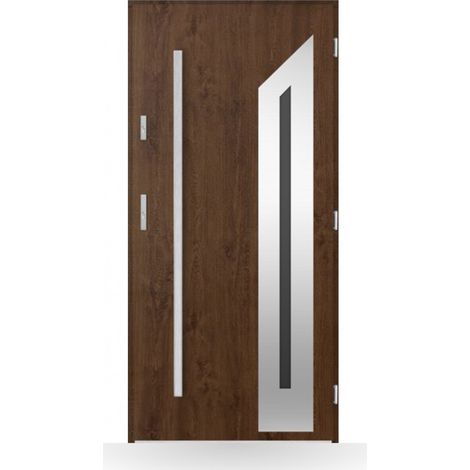 Porte d'entrée Martine 80-90-100cm en acier - Couleur: Noyer - Poussant: Gauche - Dimensions: 100 cm