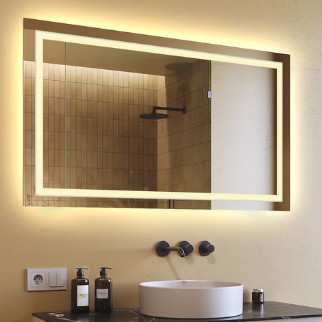 Miroir LED Lumineux 120x70 cm de Salle de Bain Mural AmbientLine avec éclairage Blanc Chaud 3000K L15 Artforma (1/5)