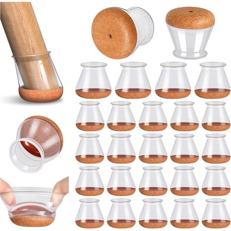 Juego de 24 almohadillas protectoras de silicona para patas de sillas, redondas, tamaño mediano 3/4"-1-3/6" (19-30 mm) (1/5)