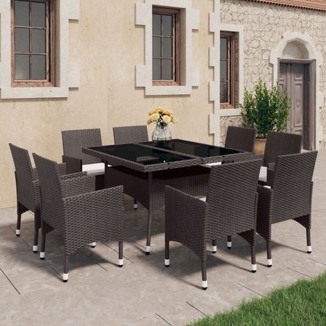 Muebles de jardín 9 piezas ratán sintético y vidrio marrón vidaXL (1/5)