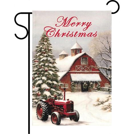 Petit drapeau de jardin de Noël 30 x 45 cm, vertical, double face, motif ferme de Noël, décorations hivernales pour l'extérieur - Ferme de Noël (1/5)