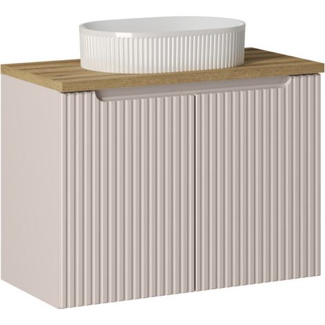 Ensemble Meuble Salle de Bain 2 portes + Vasque + Plateau effet chêne L 80 x P 40 x H 59,5 cm - Astral - Beige crème - Livraison gratuite