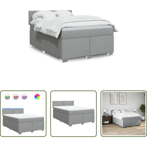 vidaXL Surmatelas - Sommier à lattes de lit avec matelas Gris clair 140x200cm Tissu (1/5)