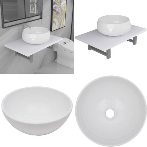 vidaXL 2-tlg. Badmöbel-Set Keramik Weiß (1/5)