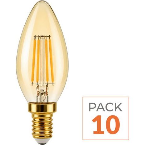 Ampoule LED Filament Dimmable E14 4W Ambrée C37 - Pack de 10 - Blanc Chaud (2300K - 3500K) - SILAMP (1/2)