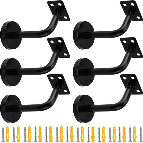 Lot de 6 supports de rampe d'escalier en acier inoxydable noir mat support de main courante pour rampe d'escalier, support en bois, tubes d'extension de vis inclus (1/5)