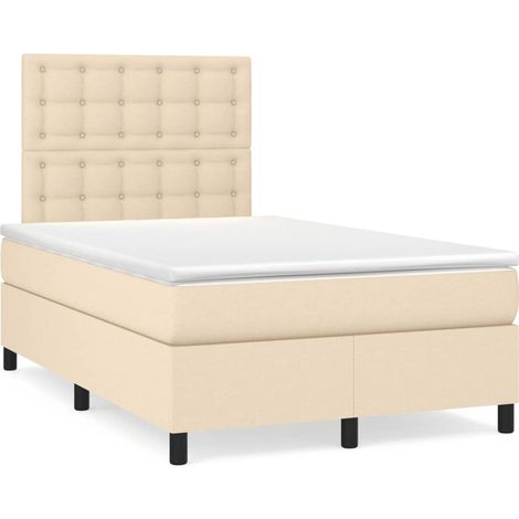Sommier à lattes de lit matelas et LED crème 120x190 tissu (1/5)