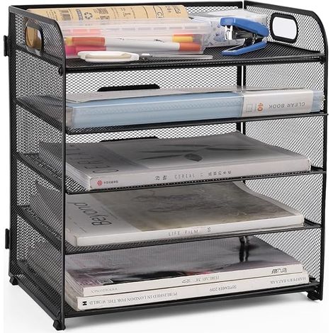 Bac à courrier en maille - Organiseur de bureau - Porte-documents A4 - Pour la maison, le bureau, l'école (maille métallique - 5 niveaux) (1/5)