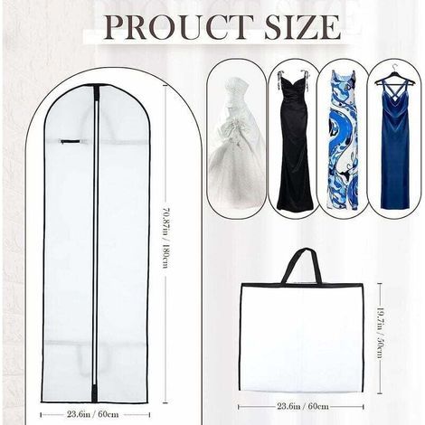 2PCS Housse Vetements à Suspendre, 180x60CM Pliable Housse Robe de Mariée, Anti Poussière Humidité Housse Vetements Longue, Housse Vetement Penderie pour Costumes Manteaux Robe de Soirée (1/3)