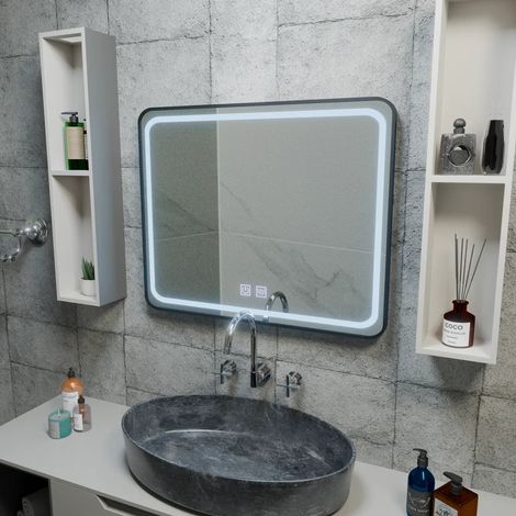Miroir LED Rectangulaire 90x75 Desembuage Cadre Noir (1/5)