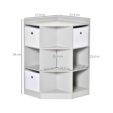 Mobile angolare per bambini con 9 vani e 3 contenitori, grigio, 57,4 x 57,4 x 94 cm HAVRYA (1/5)