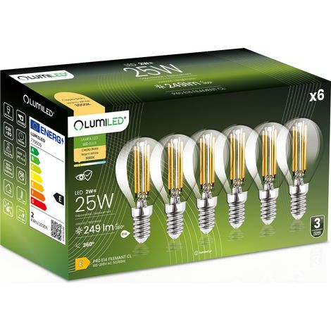 6x LED-Lampe E14 Kugel P45 2W = 25W 249lm 3000K warmweiß 360° Glühfadenbeleuchtung