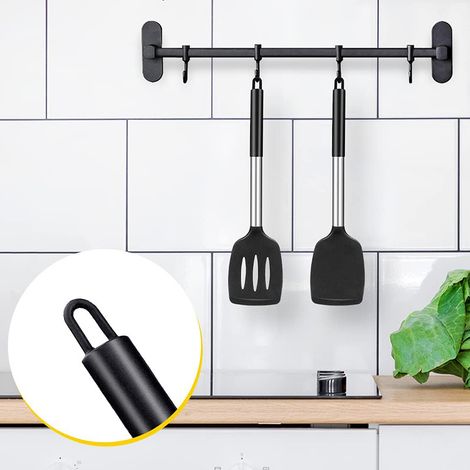 Silikonspatel-Set mit ergonomischem Griff – Massiver Spatel und geriffelter Spatel aus hitzebeständigem Edelstahl, BPA-freies, antihaftbeschichtetes Küchenutensil-Set – Gummischaber (2 Stück – Schwarz