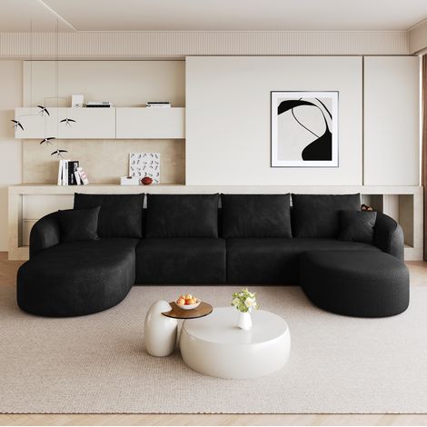 Canapé modulable en U 336 cm noir en tissu sans montage (1/5)