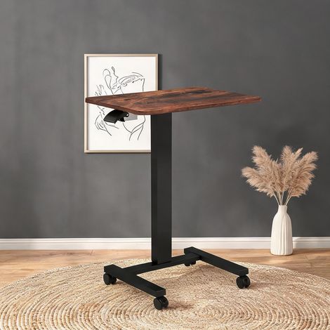 Bureau réglable en hauteur avec roulettes et plateau en bois (1/5)