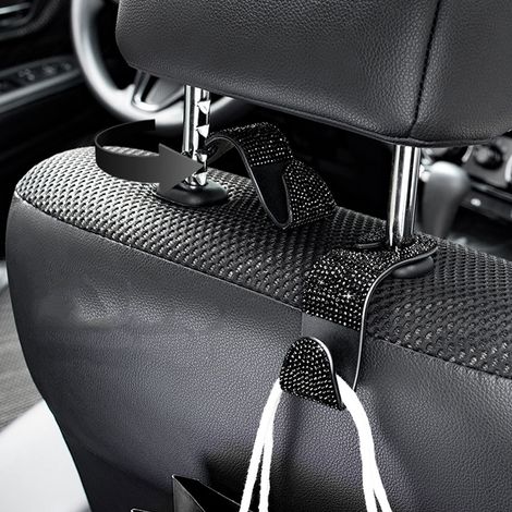 Autositz-Rückenlehnenhaken mit Kristallen, Organizer für Handtaschen, Mäntel, Einkaufstaschen, schwarz (1/5)