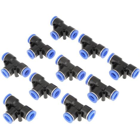 Lot de 10 raccords pneumatiques en T de 10 mm (3/8") pour conduites d'air. Raccord rapide pour tube. (1/5)