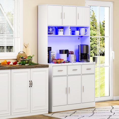 Aparador de cocina blanco 100 x 40 x 180 cm con LED y puertos USB DESVIAE (1/5)