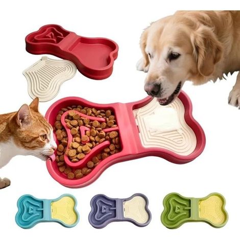 HOXILEELEOGamelle anti-glouton 3-en-1 pour chien et chat, tapis de léchage amovible, bol d’eau antidérapant, rouge (1/5)