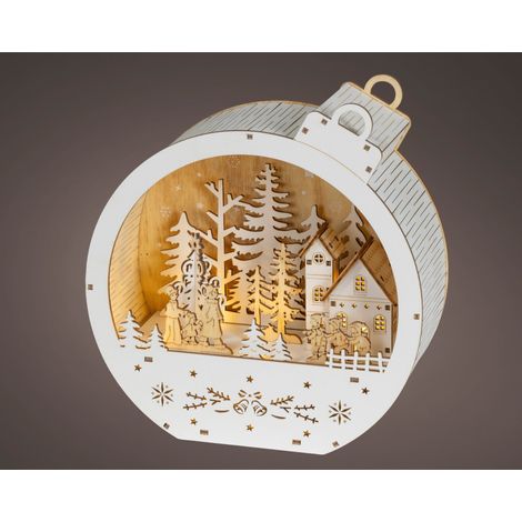 Scena LED pallina di natale con alberi in compensato FSC 9 x 21,5 x 22,5 cm naturale Peraga Christmas