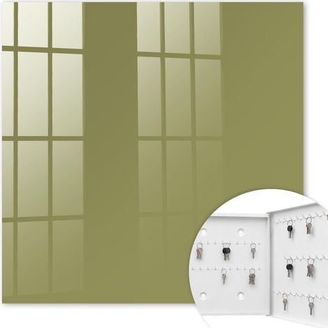 Armoire à clés - (30 cm x 30 cm) - Boîte à clés murale - Coffret de rangement pour clés - Couleur blanche - Ouverture vers la droite - Pour maison et bureau - herbe verte