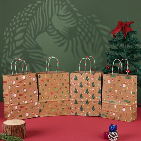 Sac cadeau de Noël en papier kraft 12 pièces 22x27x11 cm avec poignées torsadées (1/2)