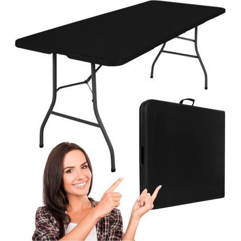 Grande tavolo pieghevole da giardino per banchetti e catering, trasportabile in valigia, 180 cm, nero.