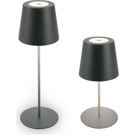 B.K.Licht Lampe de table LED sans fil IP44, Variable, tactile, protection contre les éclaboussures, sans fil, anthracite, 36 x Ø10,5 cm