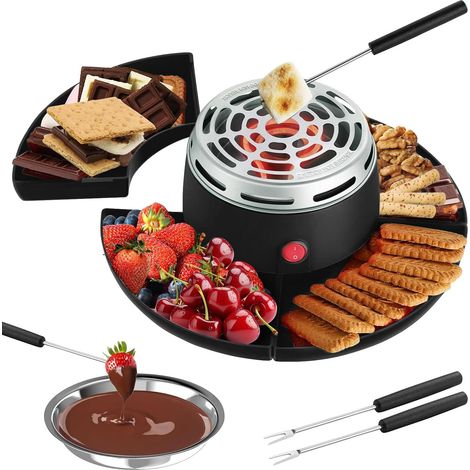 Ensemble 2 en 1 pour Fondue Au Chocolat Électrique, Kit S'mores de Table 280W Kit pour Griller Les Guimauves avec Contrôle de Température Grille-Marshmallows Électrique pour Fêtes (1/5)
