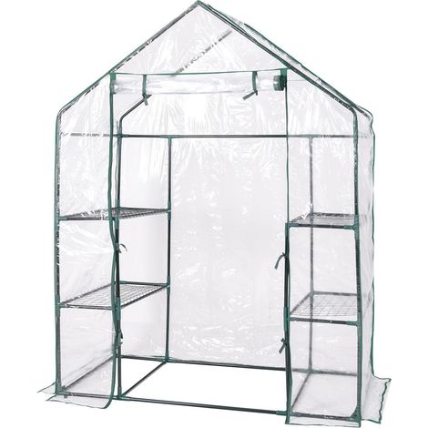 143 x 73 x 195 cm serre de jardin PVC avec étagères, pour semis et plants, protection pluie vent soleil (1/5)