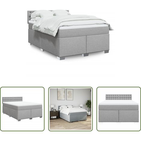 vidaXL Surmatelas -  Sommier à lattes de lit avec matelas Gris clair 140x190cm Tissu (1/5)