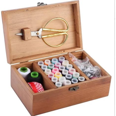 1 Boîte à Couture, Bois de Pin, Design Vintage, Rangement Fils et Aiguilles, pour Passionnés de Couture (1/5)