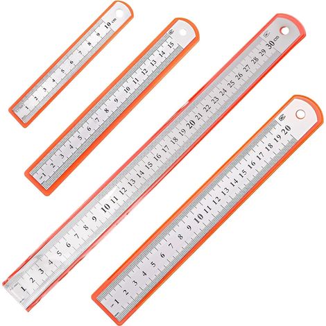 4 Pièces Reglet En Acier Inoxydable, Double Face Regle 10cm, 15 cm, 20 cm, 30 cm, Multifonctionnel Règle De Mesure Pour École Dessin Technique Ingénierie (1/5)