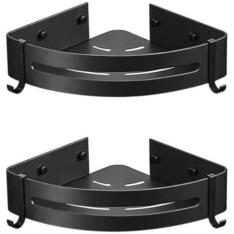 Étagère d'angle de douche, étagère murale de salle de bain sans clous, adhésive (sans perçage), lot de 2 avec 4 crochets amovibles, panier de rangement en aluminium antirouille, rangement susp (1/4)