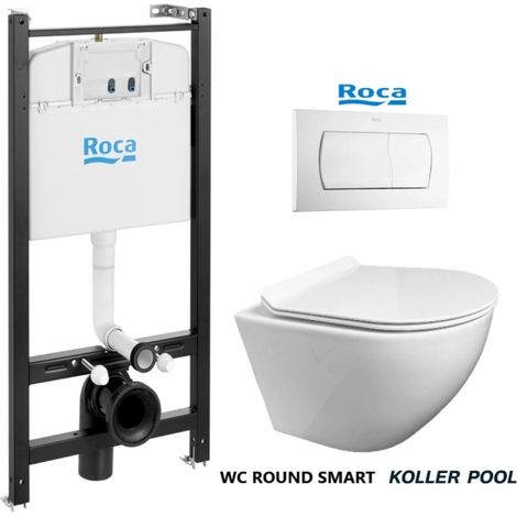 Bâti-support ROCA Active pack réservoir encastrable et plaque Blanc Brillant avec WC suspendu ROUND Tornade 3.0 Blanc par KP (1/5)