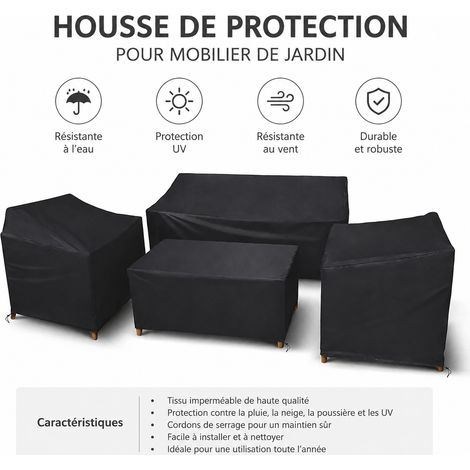 Housse de protection mobilier de jardin Oxford noir lot de 4 pièces imperméable 25 × 20 × 5 cm 245 g – Livraison gratuite