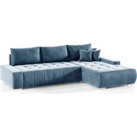 Ecksofa Sofa mit Schlaffunktion VOGAR Stoff Monolith Graublau Ottomane Rechts (1/4)