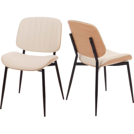 Lot de 2 chaises de salle à manger HWC-O44 chaise de cuisine bois courbé similicuir ko-Tex MVG - naturel blanc (1/5)