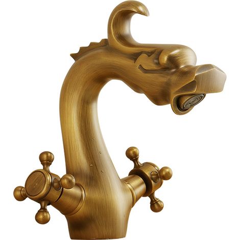 Robinetterie classique en cuivre massif, design unique en forme de dragon antique, mitigeur pour eau chaude et froide, robinet de lavabo pour salle de bains et meuble de toilette, anti-éclaboussures,L