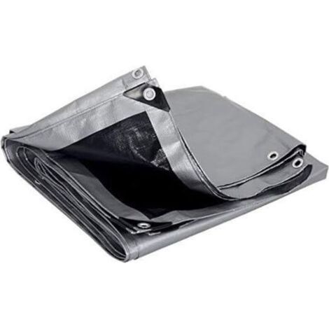 Bâche de Protection en PE,bâche étanche pour Couvrir Bois/bâtiment/Camion 180g/m² 3x4m,Gris+Noir-Fei Yu (1/2)