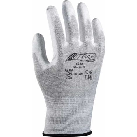 NITRAS 6230-9 Handschuhe 6230 Gr.XL ESD Nylon-Karbon grau PU teilbesch.weiß anti