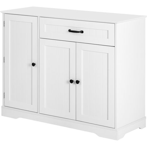 Aparador con 3 Puertas, 1 Cajón y Estantes Ajustables, en MDF, Blanco, para Salón, Comedor y Entrada (1/5)