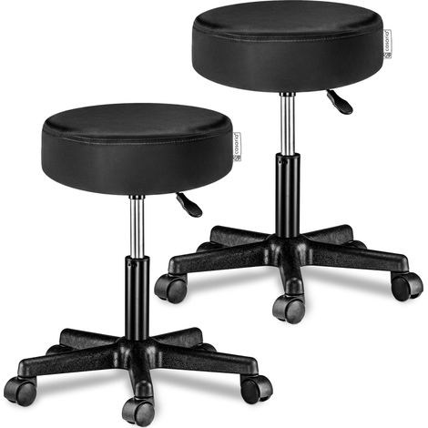 Casaria – Tabouret siège réglable en hauteur 46-60 cm – Pivotant 360° – Housse similicuir – Rembourrage épais 10 cm – Set de 2 noir