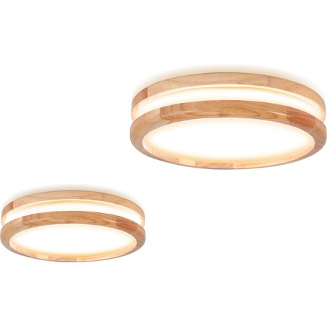 2pcs LED Plafonnier Rond 600K 30W 30x30x5.5cm Lampe Industrielle Moderne Luminaire en Bois Massif Acrylic pour Salle de Bain Couloir - Lumière Neutre (1/5)